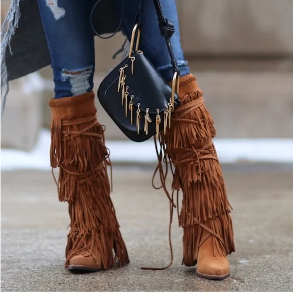 Jeffrey Campbell Tan Fringe Heeled Boots - Picture 8 of 8